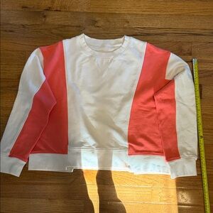 Girls Coral and White Colorblock Pullover Sweatshirt
